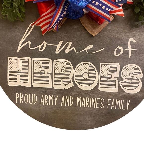 Home of Heroes Army and Marines‎ Family Patriotic Wooden Round - Picture 3 of 7
